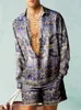 Herrespår 2023 män sätter vintage 3D-tryckning Kort ärmskjorta 2-stycken strand mode casual kläder sommar lös kostym