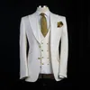 Classic Style Groom Tuxedos Big Pesked Lapel Groomsman Suit White Blazer As Wedding Stroj