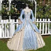 Vintage bollklänning viktoriansk klänning medeltida gothid brud klänning champagne ljus himmel blå långklocka ärmar