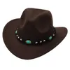 قبعة رعاة البقر الغربية مع حزام الفيروز الساخن الوردي المنحني