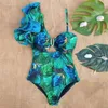 Sexy Een Schouder Ruffle Badpak Print Bloemen Badmode Vrouwen Badpak Badpak Beachwear Monokini 220226254j