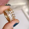 Cluster Rings mässing med 18 K Gold Zircon Geo Statement Women Jewelry Punk Designer Club Cocktail Party Japan Korea Fashion