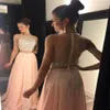 2017 New Elegant Fake Two Pieces Chiffon Long Prom Dresses Sheer Tulle Beaded Stones Top Floor Lengthフォーマルパーティーイブニングドレス301t