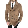 Autumn Men's Trench Coats woolen Lapel Neck collar double breasted casual windbreaker Outerwear jacket fashion male windcheater