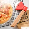 Baking Pastry Tools Stainless Steel Axe Pizza Cutter Wheel With Bamboo Handle Home Kitchen Waffle Cutting Tool Red Black Xbjk2106 Dhsao