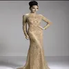 2018 Champagne Madre della sposa Abiti da sposo Girocollo Pizzo Manica lunga Illusion Appliques Perline Abiti da sera a sirena261p