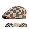 Basker British Diamond Plaid basker för män Kvinnor Retro Sboy Cap platt justerbara mössor Gorro HOMBRE BOINA