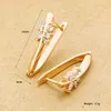 Dangle Oorbellen Luxe Trendy 585 Rose Goud Unieke Bladeren Bloem Witte Kubieke Zirkoon Drop Mode Vrouwen Originele Klassieke Sieraden