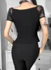 T-shirts pour femmes Insta Vintage Lace Black Shirt Gothic Sexy Bodycon Cône courte Femmes Tops esthétique Elegant Square Neck T-shirts Basic