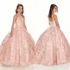2022 Bling Rose Gold Mini Quinceanera Pageant Dresses For Little Girls Glitter Tulle Jewel Rhinestones Beaded Party Dress Toddler 2578
