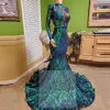 Long Sleeve High Neck Prom Gown Emerald Green Lace Mermaid Evening Dress 2020 Formal Gowns 2020 Beaded vestido sirena largo326k