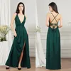 2022 Emerald Green Bridesmaid Dresses Sexy Backless Split Plunging V Neck Women Party Vestidos Summer Beach Bohemian Maid of Honor240Q