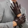 Luvas masculinas de couro genuíno moda casual luva de pele de carneiro preta marrom cinco dedos estilo curto luvas de condução masculinas M017PQ2 201020258i