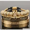 4st Set Gold Hip Hop Hand Made Bead Armband Men Copper Pave Cz Zircon Crown Roman sifferarmband Bangles Smycken BXYNI284K