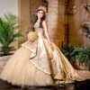 vestido de 15 anos Gold Quinceanera Dresses 2022 Renda Applique Frisado Sweet 16 Dress Sweetheart Pageant Vestidos de Baile Sweep Train292N