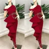 2020 Real Picture Red Evening Dresses Satin Ruffles spetspärlor av axel sjöjungfrun prom klänning skräddarsydd plus size cocktail par226y