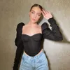 Womens Top Elegant Romantic Irregular Croped Corset Women Stylish Puff Sleeve Vacation Crop Top Skinny Casual Streetwear Female