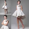 Haute Couture High Low Lovely Lace Short Evening Dress Pleated Ball Gown Skirt For Famous Princess Crew Neck Flower Designer Eveni242s