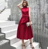 Party Dresses F288 Champagne Wine Red Satin Prom Sleeveless Formal Vestidos Graduation Gowns Bride Guest Wedding Dress With Bow