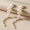 Stud NINGW bijoux coréens élégants perles simulées longues boucles d'oreilles pour femmes Vintage blanc rond perle cadeau de mariage 230721