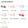 Sunglasses XaYbZc Blue Rectangular Rimless Men Metal Fashion Square Sun Glasses For Women Gradient Lens Frameless 2023 UV400