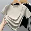 Kadınlar T-Shirt Yüksek Kaliteli Wome Omuz Pedi Tarzı Tasarım T-Shirt Bahar Yaz Seksi Mahsul Üstler Giysiler Kuşak Moda Tees Y2K Goth 230721