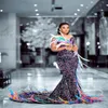 2023 Arabic Aso Ebi Colorful Mermaid Prom Dresses Feather Sequined Lace Evening Formal Party Second Reception Birthday Engagement 1993