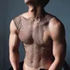 Regata Masculina Flash Diamond Colete Mesh Umbigo Sexy Fishnet Perspectiva Personalidade T shirt Trend Boate Unissex Roupa íntima 230721