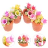 Flores decorativas 4 pçs Cesta de flores Faux Mini Decorações de cena Os vasos em miniatura Plantas Bonsai Adornos Simulação de plástico