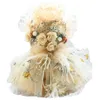 handgemaakte Hond Kleding kleding nobele champagne kleur 3D bloem gem zacht garen jurk voor kat Poedel Maltese Yorkie301u