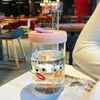 Water Bottles 600ml Glass Cup Summer Female Good-looking Internet Celebrity Big Mouth Frog Straw Silicone Cover INS Office