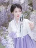 Ubranie etniczne Hanbok sukienka kobiety fiolet haftowany w stylu koreański tradycyjny folk występ taneczny