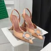 Amina Muaddi Sandalet Lüks Tasarımcı Elbise Ayakkabı Bowknot Kristal Elmas Dekorasyon Şeffaf PVC Şarap Kupası Topuklar