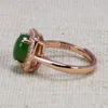 Cluster Rings 925 Sterling Silver For Women Oval Shape Rose Gold Plated Natural Green Jade Micro Paved Zircon Surround Opening Typ255M