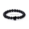 Con cuentas de 8 mm de piedra de lava negra Colorf Pulsera en forma de corazón Ojo de tigre Brazalete de cuarzo rosa para mujeres Joyería de yoga Pulseras de entrega de gota Dhoj3