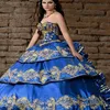 Vestidos Quinceanera Vestido de Baile Azul Querida Vestido de Baile com Folhos Charro Sweet 16 Vestido Fofado Tradicional Quinceanera Mexicana247M