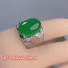 Klusterringar senaste naturliga höggrön chalcedony 925 silverpläterad inlagd atmosfär män ring gröna agate smaragd jade handring juvel