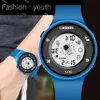 Relógio Digital Feminino Relógios Masculinos Moda Tela Criativa PU Fino Pulseira Adolescentes Estudante Relógios de Pulso Digital Reloj Mujer Clock