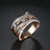 Bröllopsringar ring för kvinnor lyxiga ihåliga ut gnistrande zirkonkristall kubik zirkonium dubbel färg pläterad engagemang smycken gåva