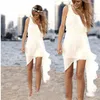 2019 Abiti da sposa da spiaggia corti economici in chiffon avorio Design asimmetrico semplice Abiti da sposa con scollo tondo Gonna casual estiva174t