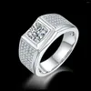 Cluster Ringe Lerca Glänzender Luxus Silber Farbe Ring Weiß 1CT Moissanit Ehering Herren Party Schmuck