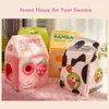 Foldable Cute Pet Cat Bed House Strawberry Banana Milk Box Cat House Winter Warm Plush Soft Cave Cat Kitten Kennel Pet Supplies 21303u