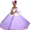2023 Plus Size Lilac Sheer Neck Dresses Ball Gown Tulle Lilttle Kids Birthday Pageant Wedding GOWNS BC15050 GW0210222U