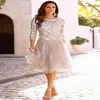 2018 Newest Short Mother Of The Bride Dresses Lace Tulle Knee Length 3 4 Long Sleeves Mother Bride Dresses Short Prom Dresses Cust273d
