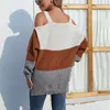 Frauen Pullover Herbst/winter 2023 Kontrast Farbe Leckage Schulter Split Sexy Hosenträger Pullover Frau Jumper Sueter Mujer