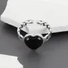 Cluster Rings Black Crystal 925 Sterling Silver Para Mulheres Cubic Zircon Love Heart Thick Chain Gift Vintage Lady Trendy Jewelry