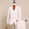 Costumes pour hommes Angleterre Style Costume à rayures pour hommes Blanc Double boutonnage 2 pièces Slim Fit Groom's Set Mariage Terno Masculino Costume Hombre