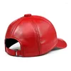 Ball Caps Men Genuine Leather Baseball Women White/Red Simple Casual Dome Hat Male 55-58 Cm Ajustable Chapeau Hockey Gorra Big Brim