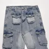 Jeans pour hommes multi-poches hommes en détresse lâche grande poche Cargo pantalon bleu Streetwear décontracté mode jambe droite Y2k Denim pantalon