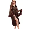 Vêtements de nuit pour femmes mariée Robe de chambre 2023 voir à travers les pyjamas en Satin avec des plumes Robes Patchwork Robe Sexy manches longues évasées